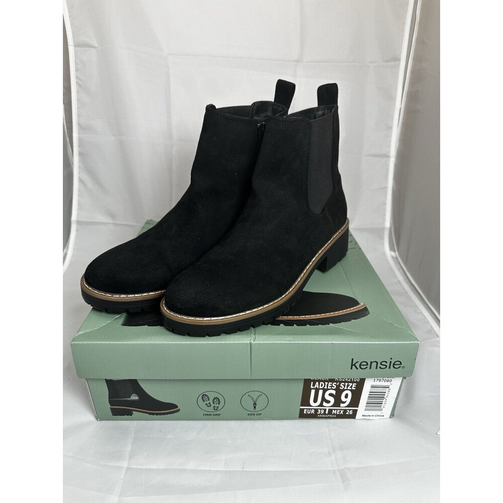 Kensie Kayla Ladies' Chelsea Faux Suede Boot Black New in Box Size 9